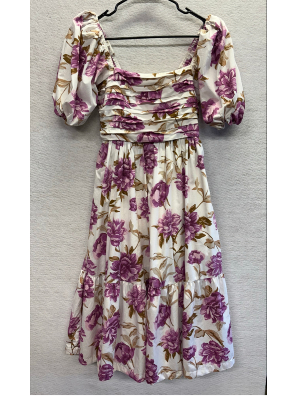 Abercrombie & Fitch Emerson Poplin Puff Sleeve Midi Dress Purple Floral Size XS